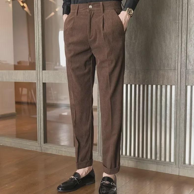 2023 Men's Slim Fit Striped Corduroy Trousers - Autumn Korean Style Casual Pants