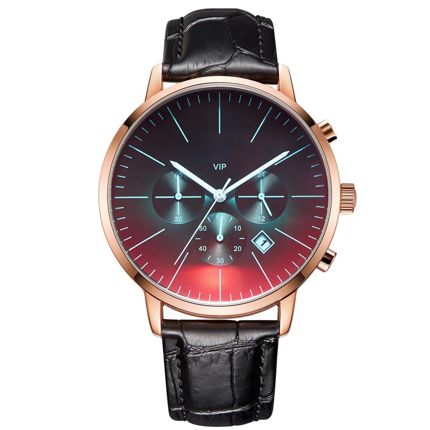 

RORIOS Men s Watch, Genuine Leather Band, Colorful Big Face, Fashion Watch, Calendar, Multi-Hand Analog Quartz, Stylish, Cool, Sports Watch, Waterproo