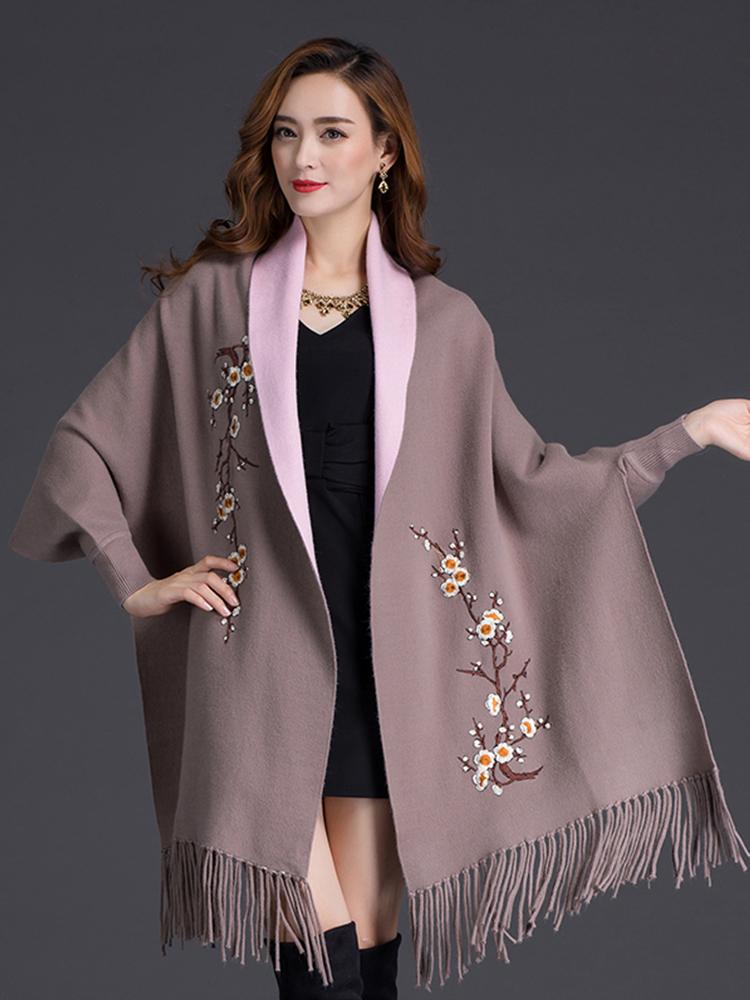 Autumn And Winter New Double-Sided Scarf Thick Warm Fashion Outdoor High Quality Comfortable Plum Embroidery Temperamental Shawl