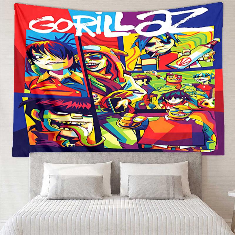G-Gorillaz Band Tapestry for Bedroom Aesthetic Classroom Tapestries Wall Hanging for Living Room Dorm Office,Ideal Creative Gift