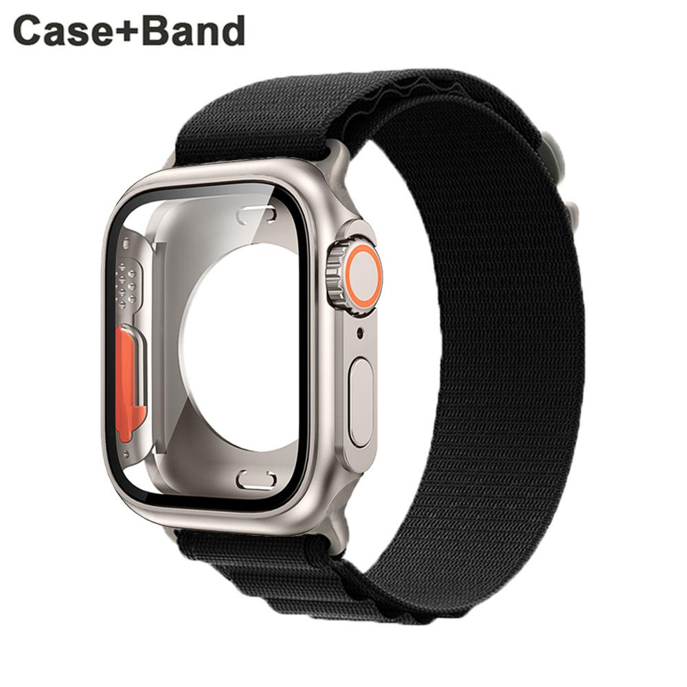 Cinturino in nylon + custodia per Apple Watch Custodia 44mm 45mm 41mm 40mm Copertura in vetro temperato Cambia in Ultra per iWatch Serie 8 7 SE 6 5 3