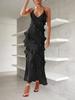 Abito Maxi da Donna in Chiffon con Scollo all'Americana Senza Maniche Schiena Scoperta Ruffle Nappa Abito da Festa