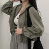 Vintage workwear drawstring short baseball jacket coat for women with a high-end, niche outerwear design