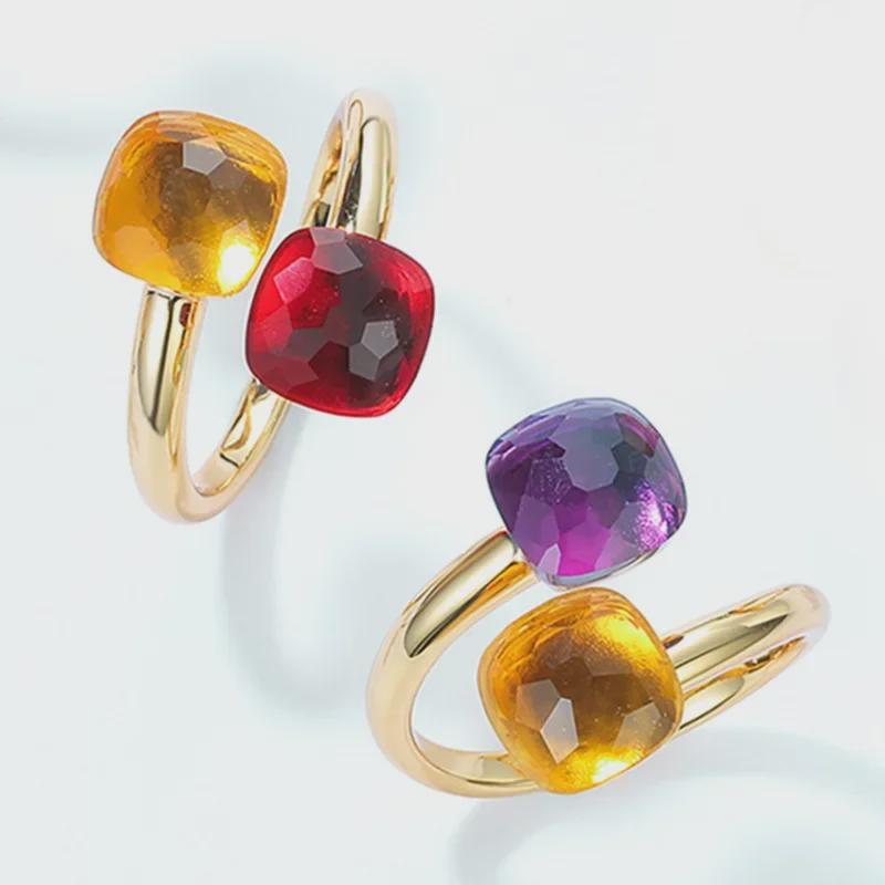 Bonbonfarbener Edelsteinring: S925 Silber, Vergoldet, Offenes Fingerdesign für Damen, Europäische & Amerikanische Leichte Luxusmode.