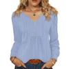 Women's Fashionable Casual V-neck Blouse Button Long-sleeved Pullover T-shirt Top