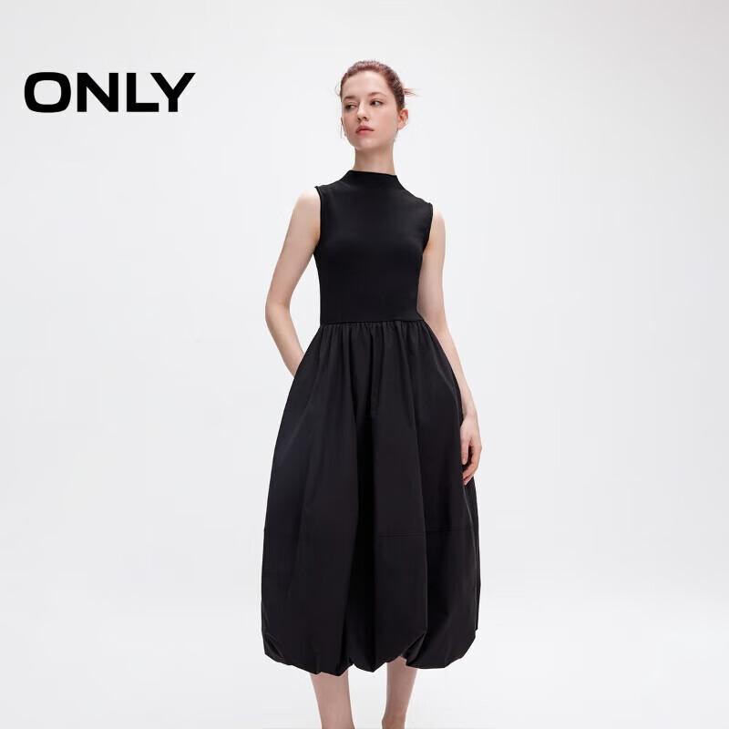 ONLY 2025 Spring Knit Patchwork Sleeveless Stand-Collar Bubble Dress L