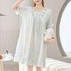 Navava Women Embroidered Point Frill Seersucker Pajama Dress Short Sleeve No923