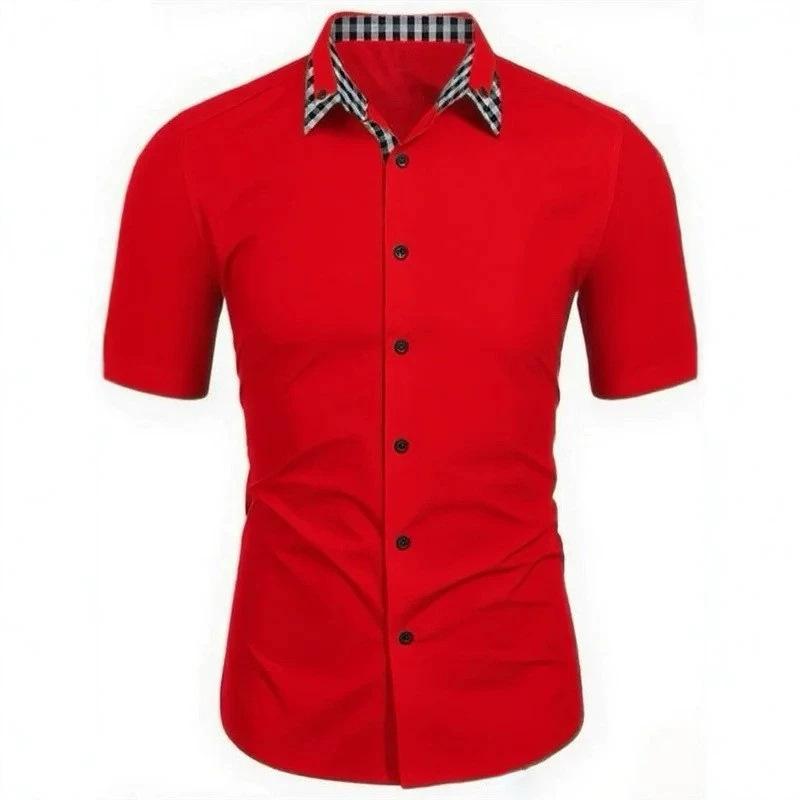 Men Short Sleeve Plaid Collar Casual Button Down Shirt