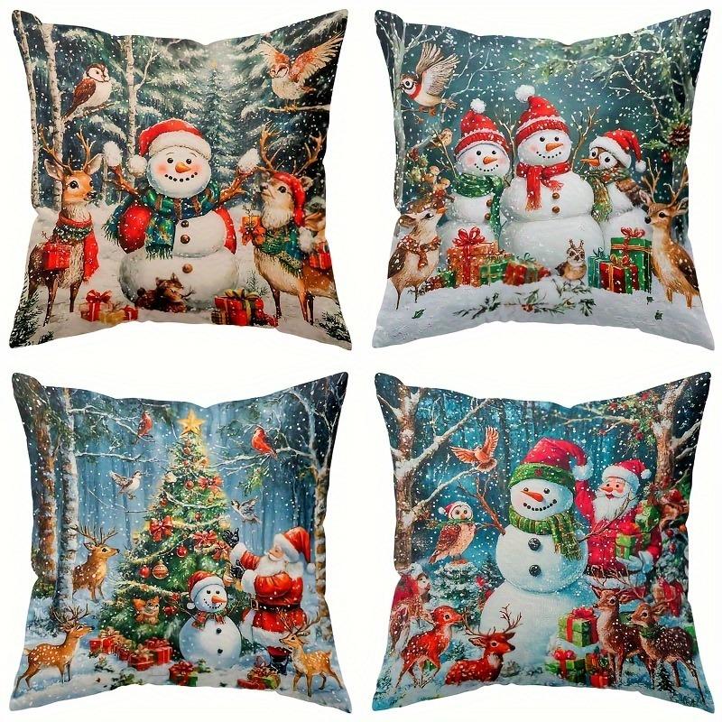 Christmas Snowman and Reindeer Printed Pillowcases: Festive Holiday Decor Sofa room cushion cover home decoration new year gift