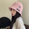 Korean New Autumn and Winter Hat for Women Metal Label Imitation Lamb Wool Fisherman Hat for Winter Warm Face-showing Small Basin Hat