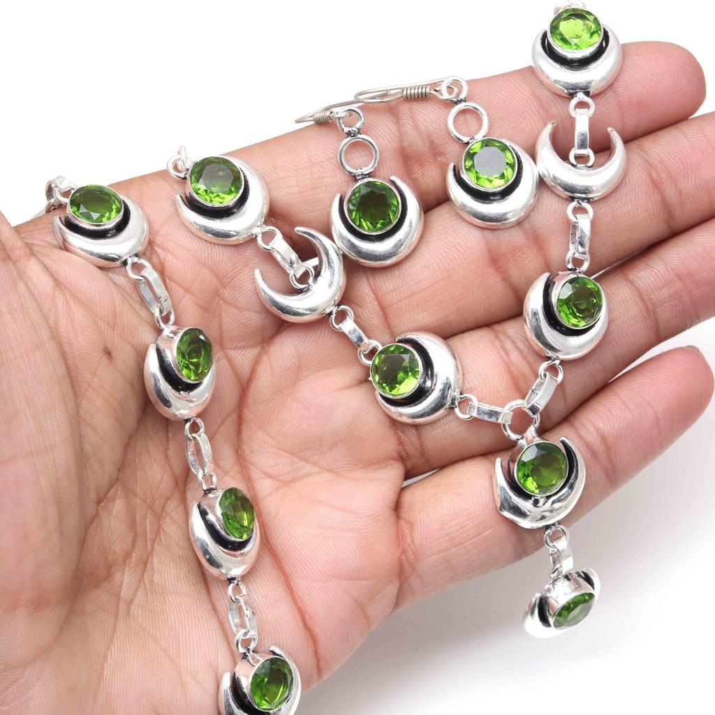 Peridot Quartz Gemstone Handmade Ethnic Jewelry Necklace Set 18-20''