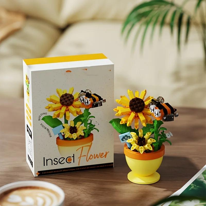 Creative flower insect model, particle building block toys, desktop accessories, room decoration, birthday and Christmas gifts