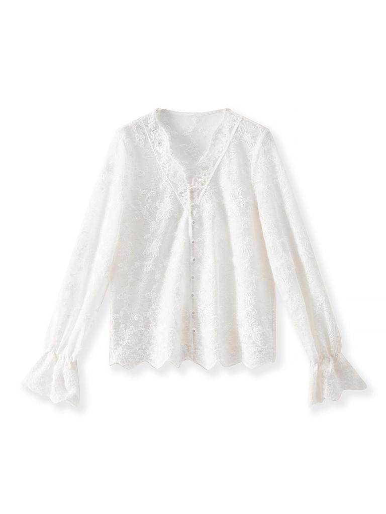 Women's V-Neck Lace Top with 3D Embroidery Design