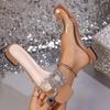 Fashion Luxury Crystal Buckle Decoration Transparent Pvc Straps Slippers Women 2025 Square Toe Low Heels Slides Sexy Beach Party Shoes