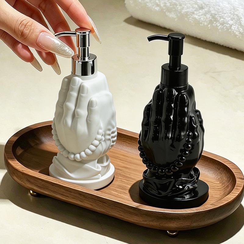 Trendy Elegant Prayer Hand Resin Soap Dispenser Bottle for Bathroom Washstand Home Countertop Lovely Minimalist Decor Ornament