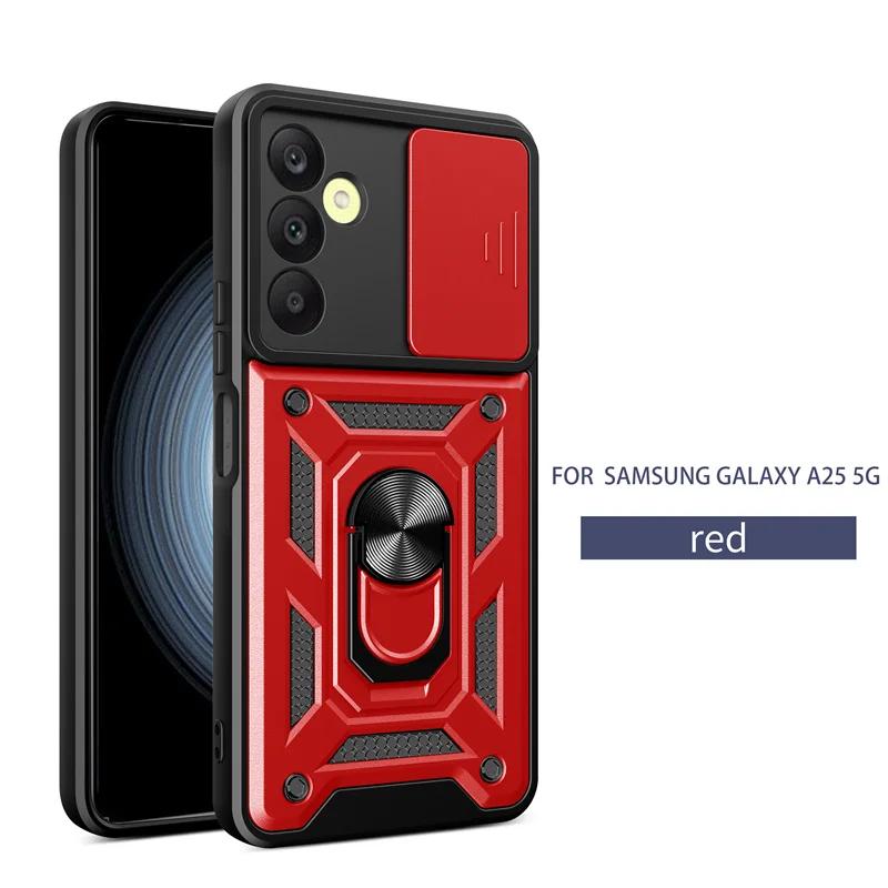 

Противоударный бронированный чехол для Samsung Galaxy M35 A55 M55 M15 A15 A35 A05S A54 A25 A34 A24 A14 с кольцом-держателем и сдвижной крышкой для защиты объектива For SAM A24 4G красный