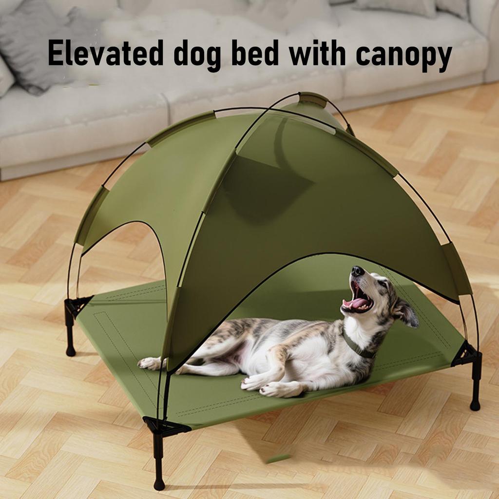 Elevated Dog Bed with Canopy Removable Outdoor Dog Bed Cot High Load Bearing for Dogs Cats Large 26 X 17.7 X 25.6in