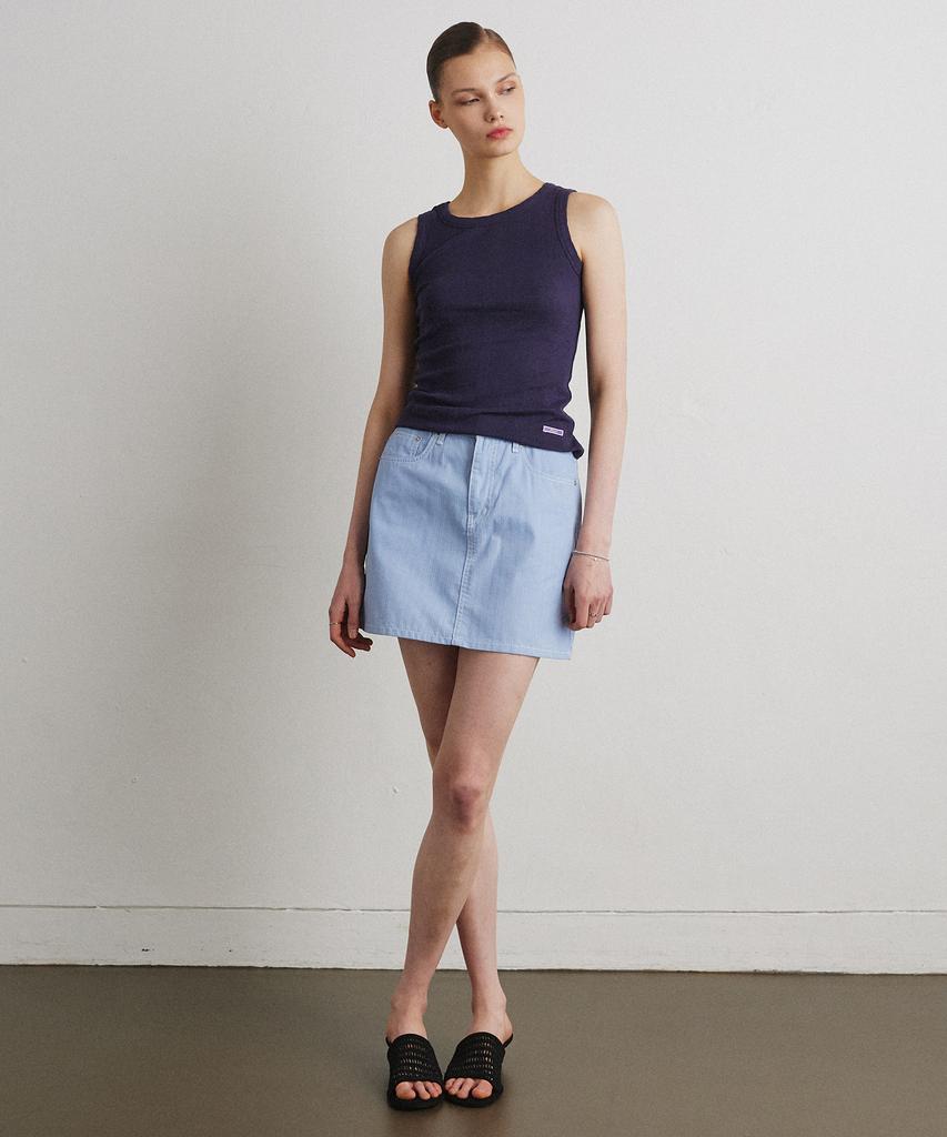 Aheule Ribbed Denim Mini Skirt_Light Blue