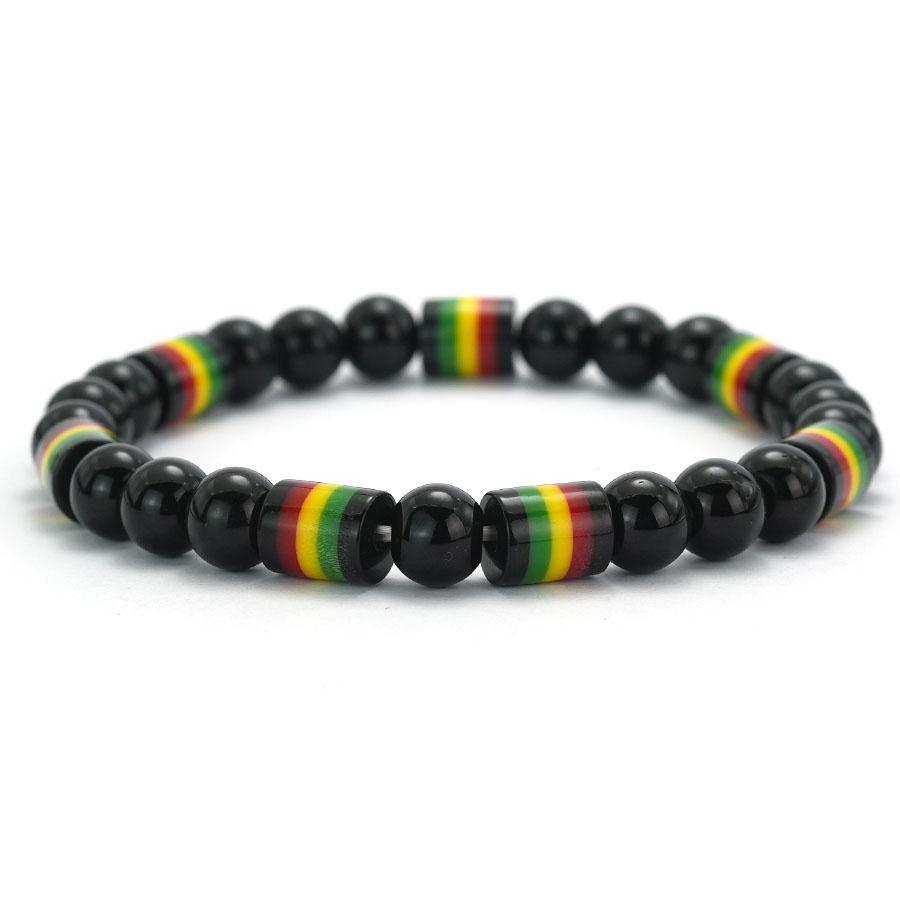 New Handmade National Flag Color Strand Bracelet Men Women 8mm Obsidian Stone Braclet Meditation Healing Braslet Leisure Jewelry