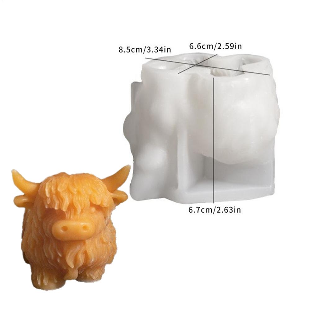 3D Highland Cow Silicone Mold Cute Calf Resin Mold Crafts Candle Mold Food-Grade Mould for Figurines Desktop Home Decoration