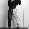 Moda damska Czarne białe spodnie w kratę Kieszonkowe spodnie na co dzień