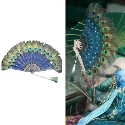 Cadılar Bayramı ve Vintage Tarzı Etkinlik Dekorasyonu İçin Renkli El Yelpazesi Zarif Tavus Kuşu Tüyü Katlanır Yelpaze