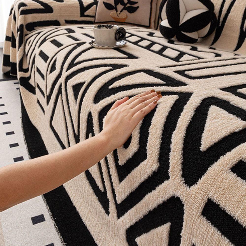 Fashion Vintage Interlocking Sofa Protector Comfort Warm Sofa Cover Non-Slip Sofa Blanket