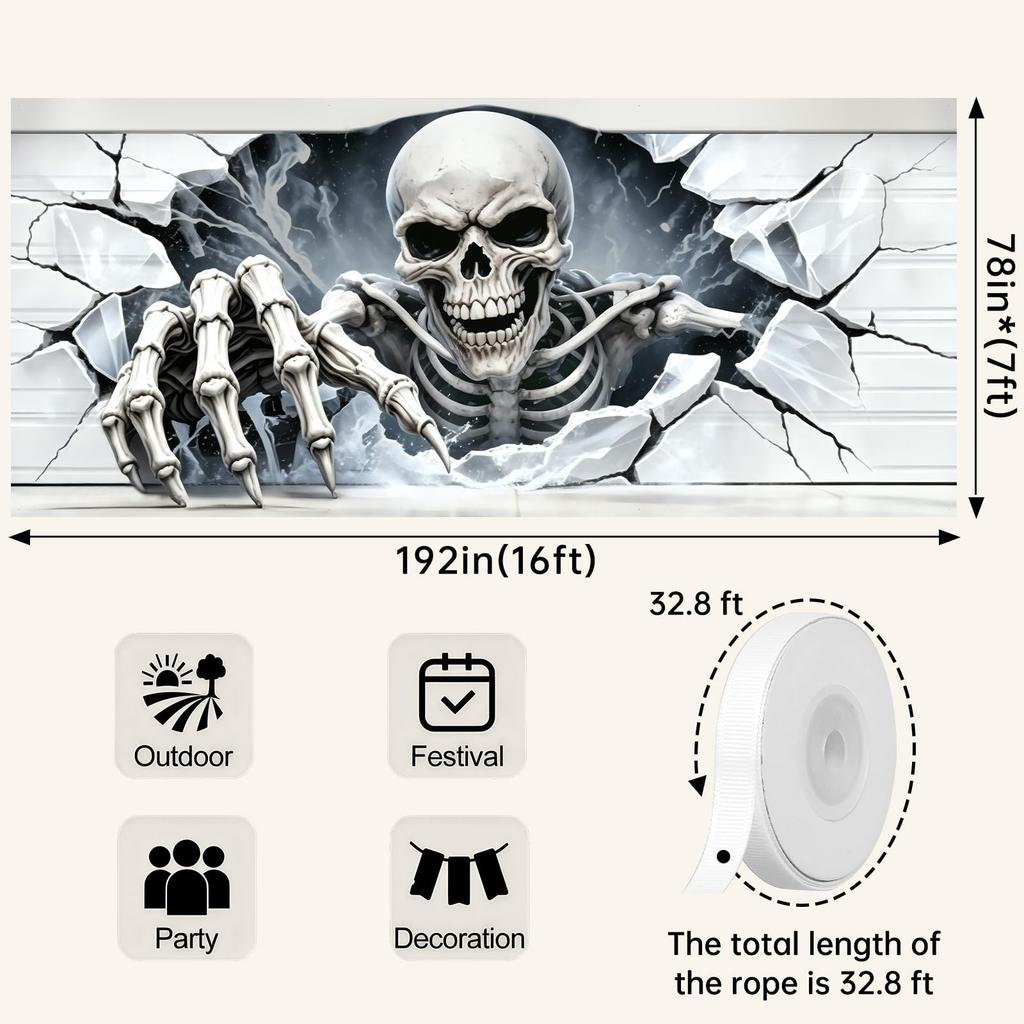 Copertura per Porta del Garage di Halloween, 7×16 Piedi Teschio Decorazioni di Halloween per Esterni