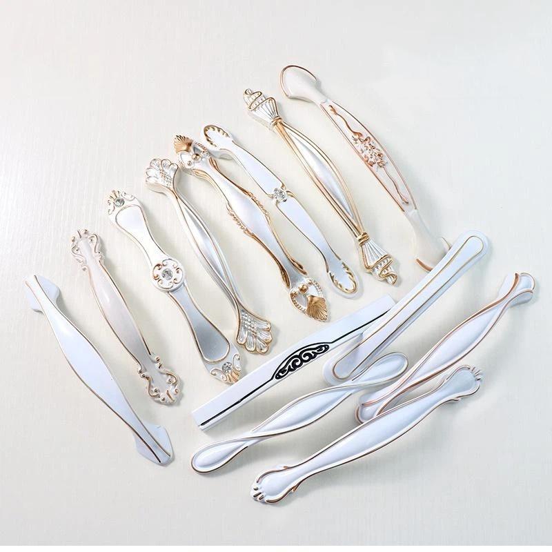 Modern Nordic Cabinet Handles White Amber Aluminum Alloy Black Drawer Pulls For Furniture Door Knocker