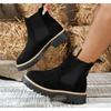 Scrub Leather Women's Inside Heightening Short Boots Platform Chelsea Booties Plus Fleece Warmth Ankle Boots Botas De Mujer