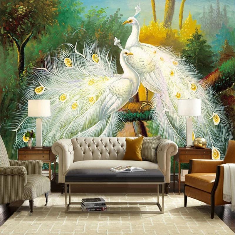 Beautiful White Peacock 3d Mural Forest Landscape Wallpaper Fresco Living Room Restaurant Bedroom Wall Murals