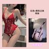 Sexy Underwear Women's Lace Transparent Onesie Open-file Free Fun Plus Chest Pads, Perspective Wear with Chest Pads