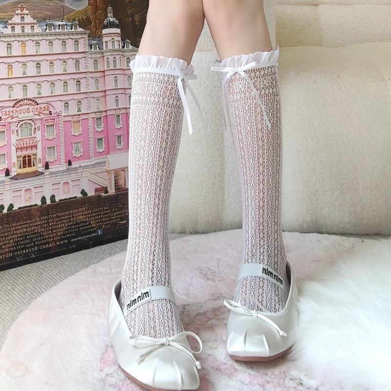 Lace Calf Socks Women'S Summer Thin Lolita Ballet Jk Bow Long Tube Stack Knee Socks