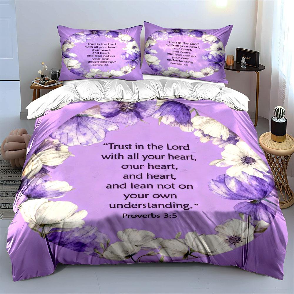 Floral Christian Decor Set, Soft Comfortable Duvet Cover Bedding Set Included 1*Duvet Cover & 2*Pillowcases, Gift