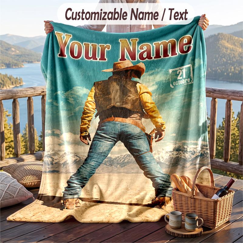 Custom Text Flannel Throw Blanket, Lightweight Cozy Bed Sofa BlanketLucky Luke
