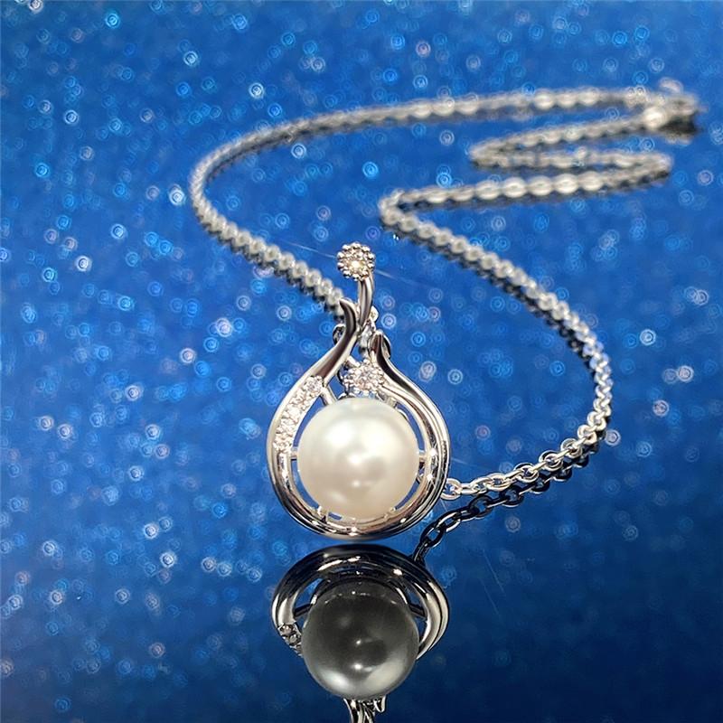 Huitan Water Drop Pendant Necklace with Simulated Pearl Engagement Wedding Party Elegant Accessories for Women Fashion Jewelry