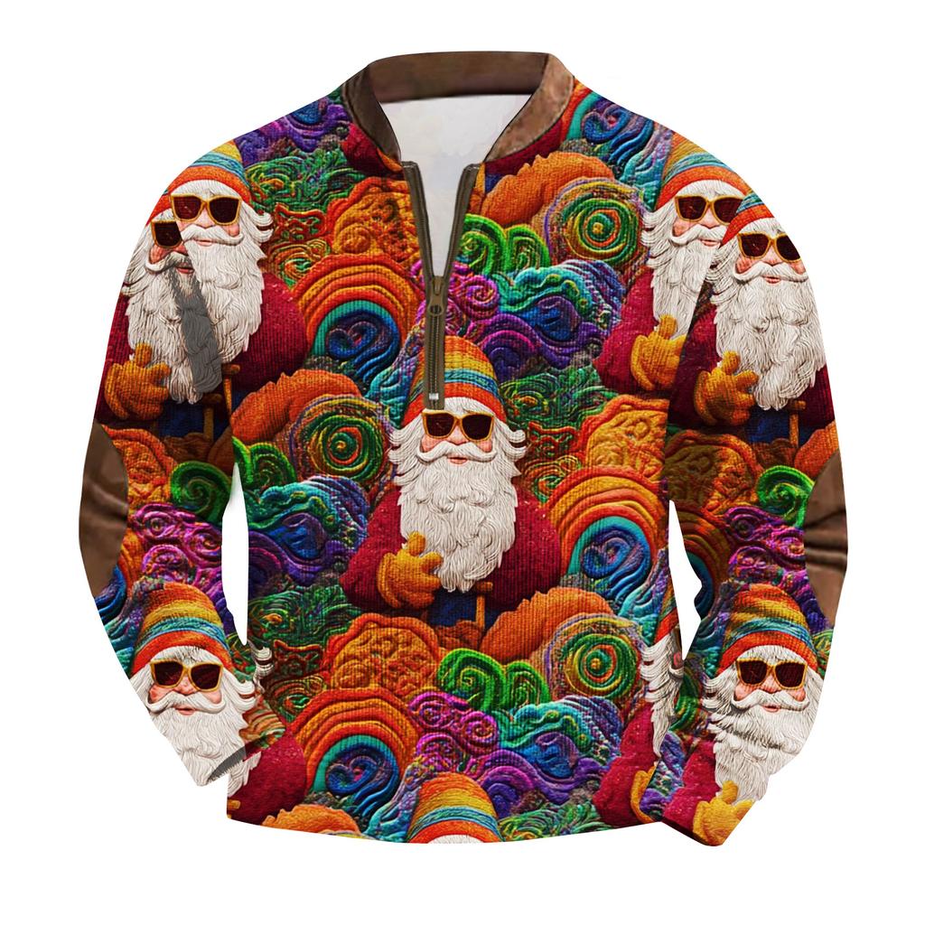 Men's Fashion Christmas Printed Corduroy Zipper Shirt