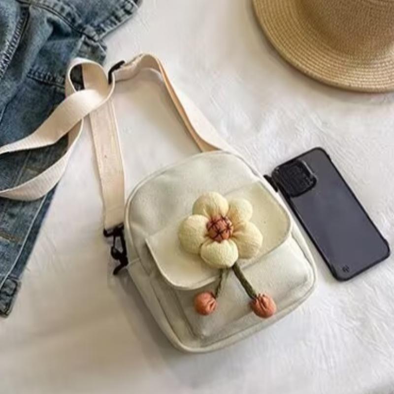 New Cute Flower Shoulder Crossbody Bag Cute Canvas Large Capacity Commuter Bag Phone Women's Bag