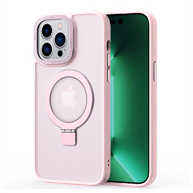 For iPhone 15 Pro Magnetic Phone Case TPU+PC Kickstand Matte Cover Compatible with MagSafe