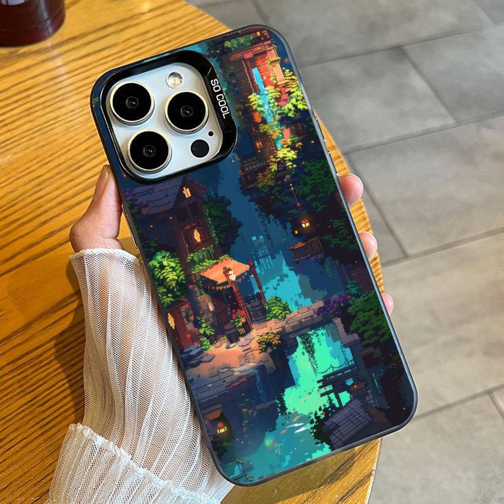 

Pixel Style HD Printed Phone Case For iPhone 16 17 15 14 12 13 Pro Max Black Candy Matte Shockproof Cover iPhone12PROMAX