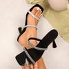 Damen Sandalen Sommer Sexy Mode Offene Zehen Sandalen Wasser Diamant Glänzend Quadratischer Kopf Bankett Hohe Absätze Damen Schuhe für Damen
