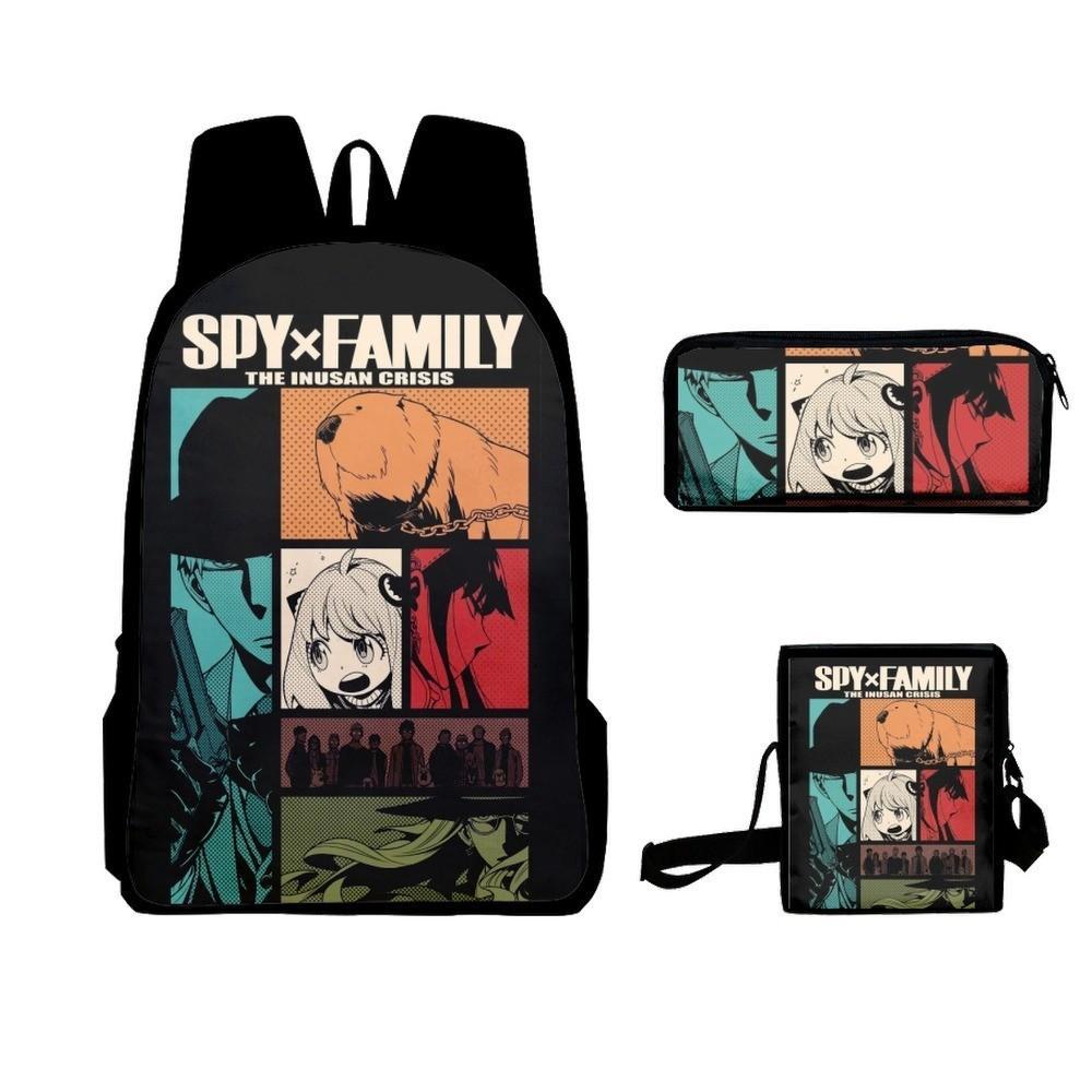 Spy X Family Anime Peripheral Backpack, Cute Student Backpack, Single Shoulder Bag, Pencil Case, Three-Piece Set