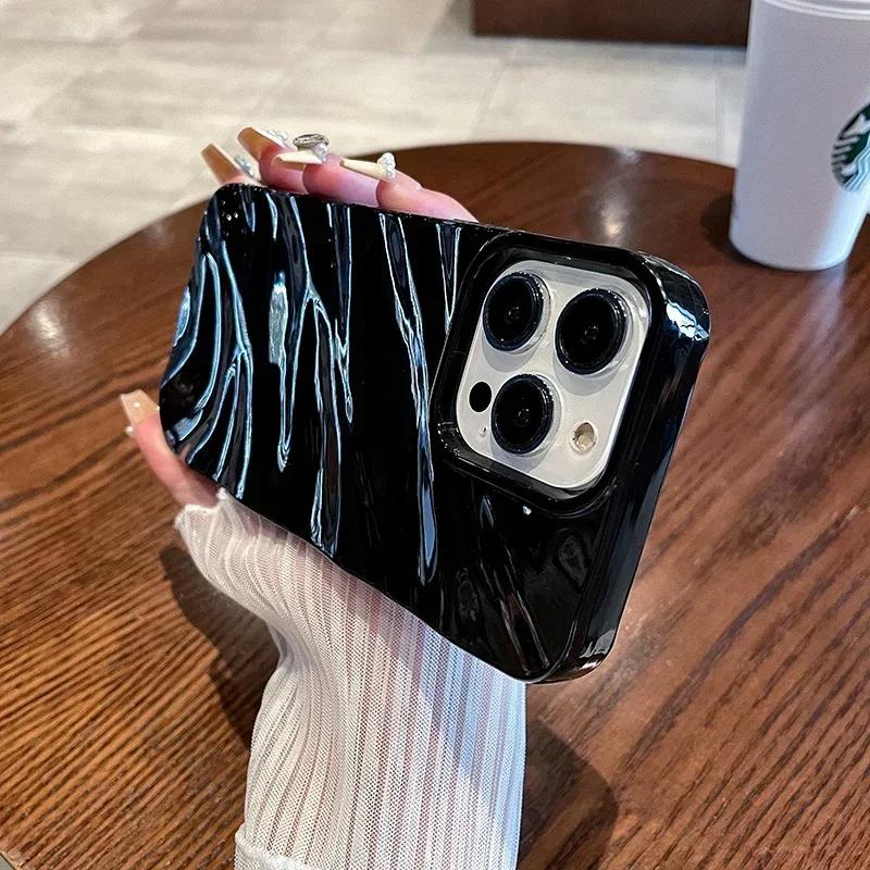 6D Silk Pattern Wavy Phone Case For For Iphone 17 16 16e 1 Pro Max 14 Plus 13 11 12 Air Protective Soft Solid Color Funda Coque