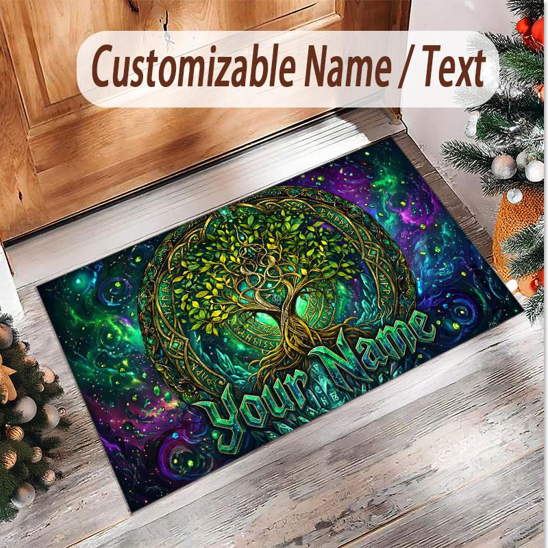 Tree of Life Theme Soft Crystal Velvet Rug Custom Name & Text Print Non Slip Floor Rug for Bedroom Living Room