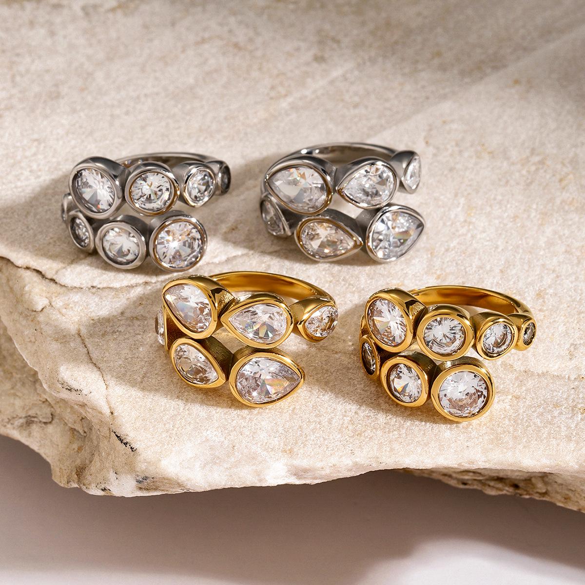 

18k Gold & Stainless Steel Irregular Zircon Open Ring
