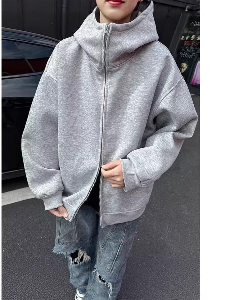 Autumn Men's Space Cotton Hooded Heavyweight Hoodie: Versatile Solid Color Jacket for Couples - Suitable for Spring and Autumn.