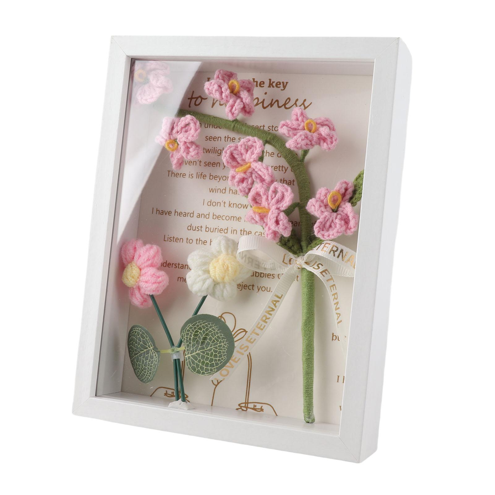 

Crocheted Flower Photo Frame Handmade Finished Artificial Crochet Bouquet Picture Frame Ornament for Home Decor