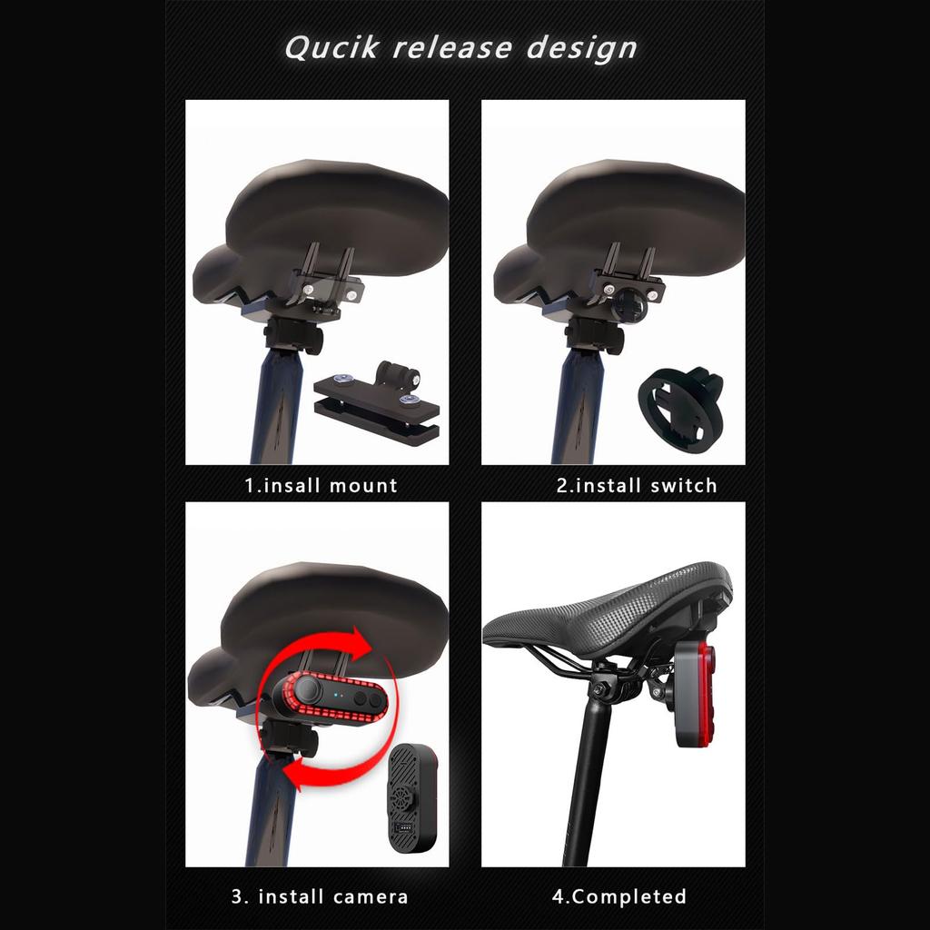 Bike Clear View Camera, 180° Adjustable Mount, Loop Recording Bike Camera with Tail Light