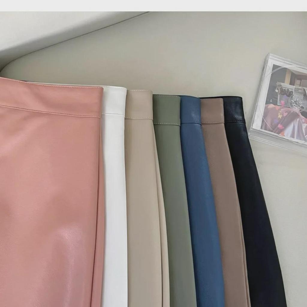 2023 Autumn/Winter A-Line High Waist PU Leather Skirt for Petite Women