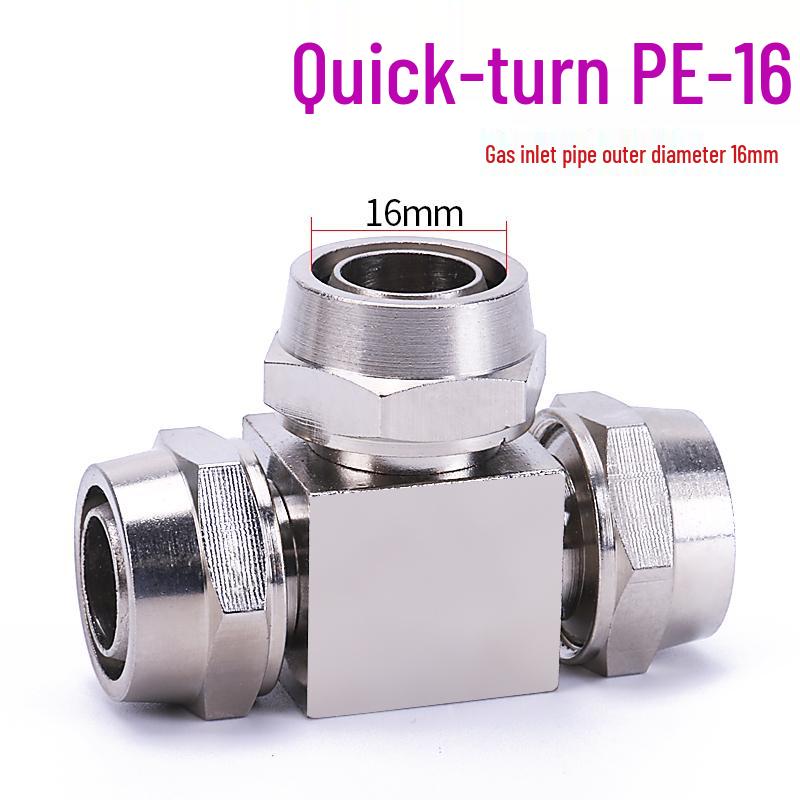 T-shaped Quick-Connect Pneumatic Fitting for High-Pressure Air Hoses, Nickel-Plated, Available in 4-12mm.